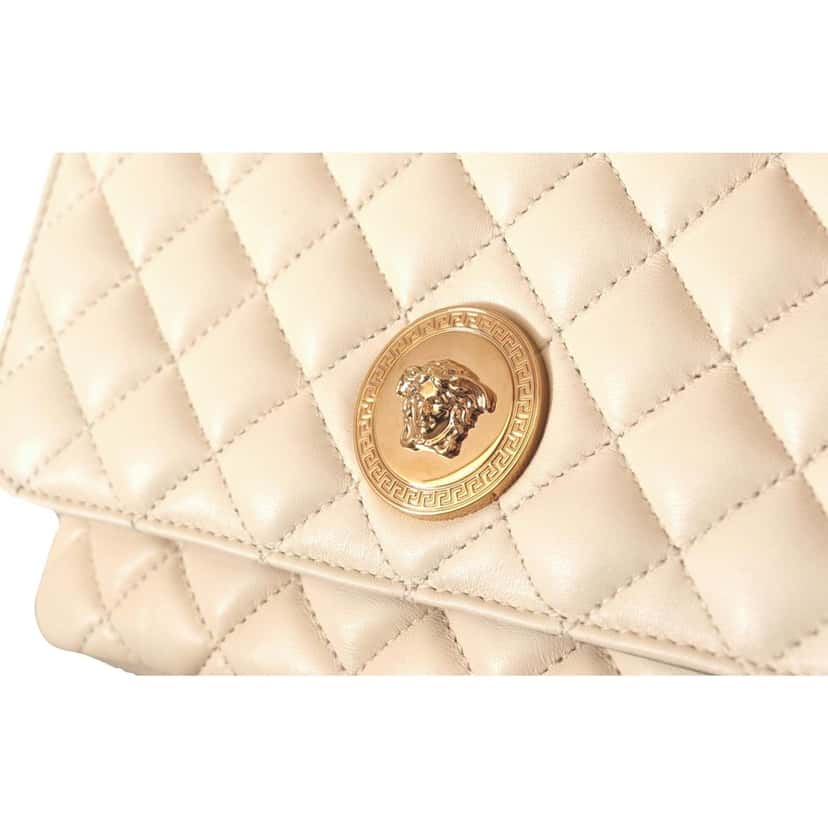 Versace Versace La Medusa Beige Quilted Lamb Leather Large Shoulder Bag White Leather Never worn - Inside View