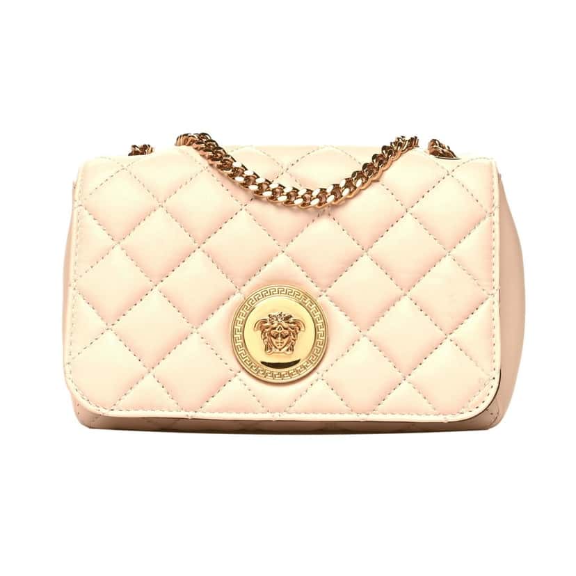 Versace Versace La Medusa Nappa Quilted Beige Leather Small Crossbody Bag Gold Chain Beige Leather Never worn - Front View