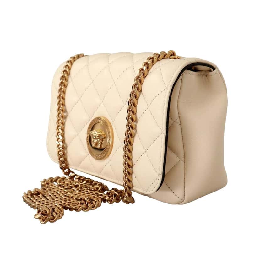Versace Versace La Medusa Nappa Quilted Beige Leather Small Crossbody Bag Gold Chain Beige Leather Never worn - Back View