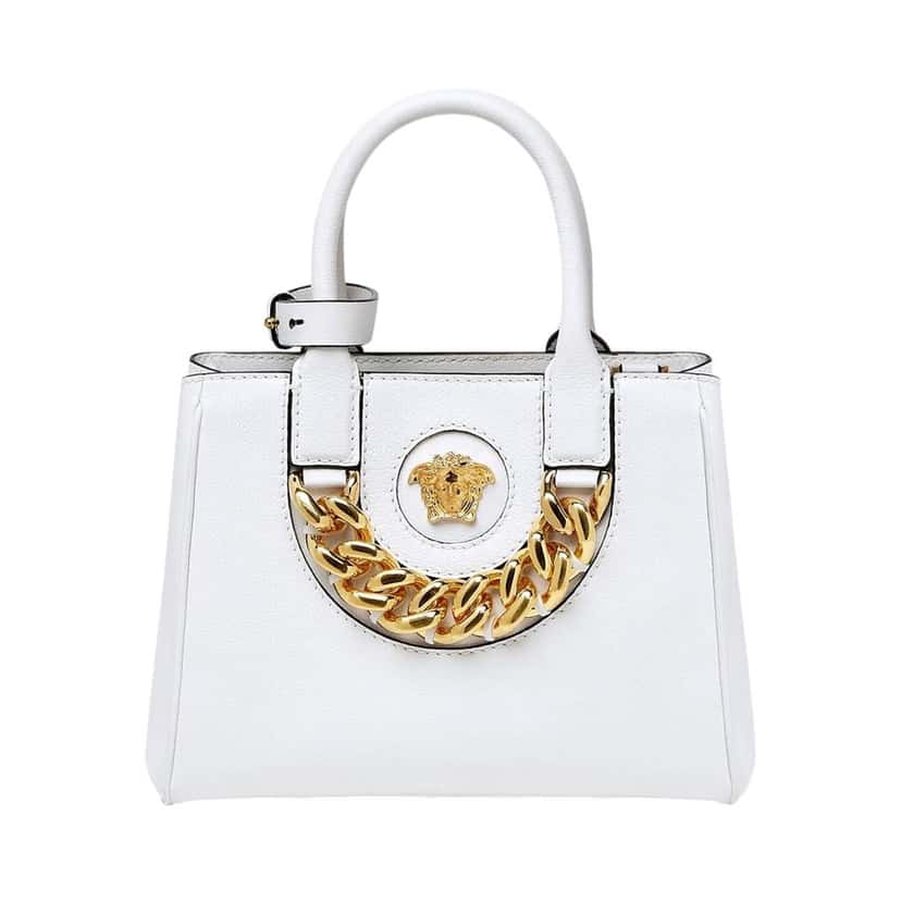 Versace Versace La Medusa White Leather Small Crossbody Tote Bag Gold Plaque Chain White Leather Never worn - Front View