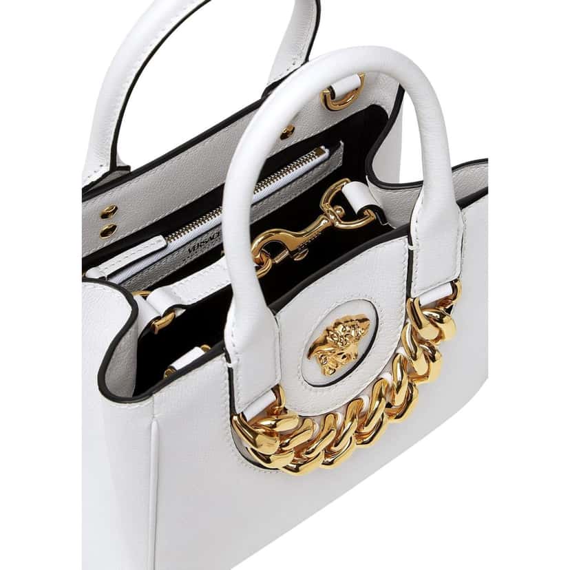 Versace Versace La Medusa White Leather Small Crossbody Tote Bag Gold Plaque Chain White Leather Never worn - Model View
