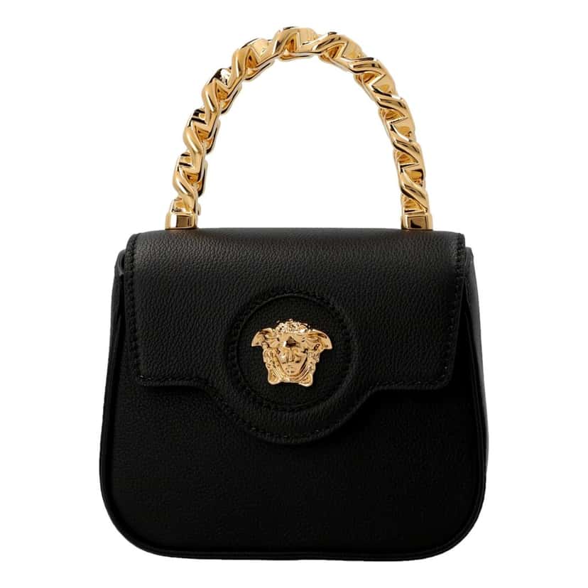 Versace Versace Mini Top Handle Black Vitello Leather Designer Handbag Black Leather Never worn - Front View