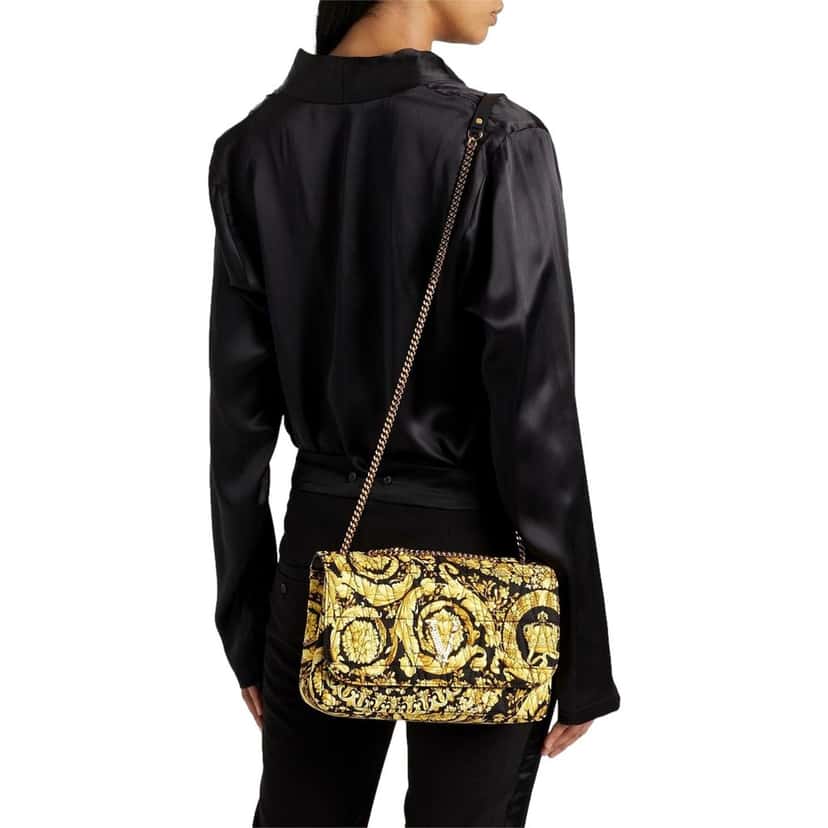 Versace Versace Virtus Barocco Print Quilted Silk Shoulder Bag Black Gold Black Canvas Never worn - Back View