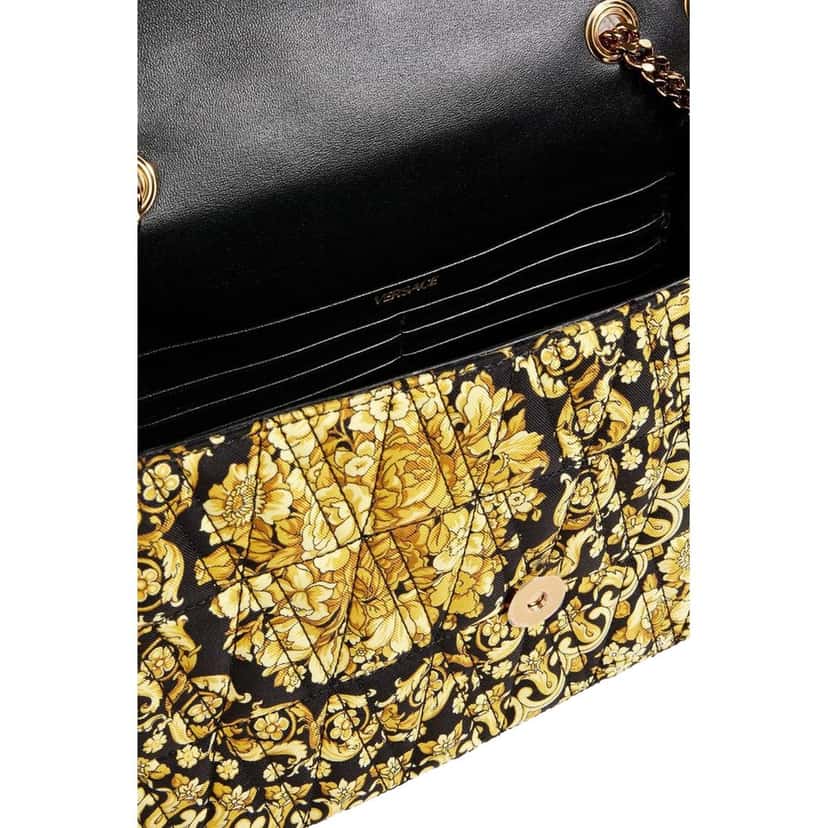 Versace Versace Virtus Barocco Print Quilted Silk Shoulder Bag Black Gold Black Canvas Never worn - Model View