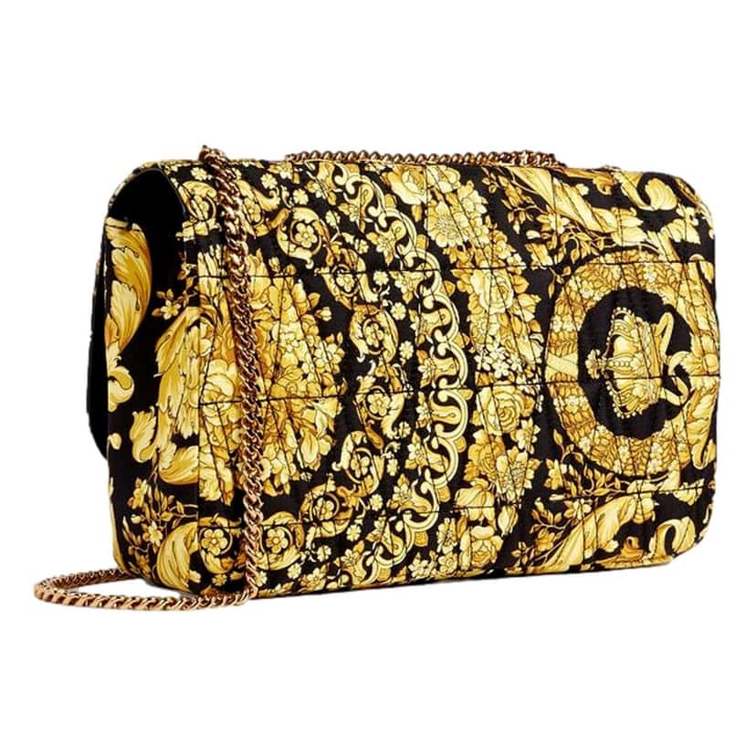 Versace Versace Virtus Barocco Print Quilted Silk Shoulder Bag Black Gold Black Canvas Never worn - Box View