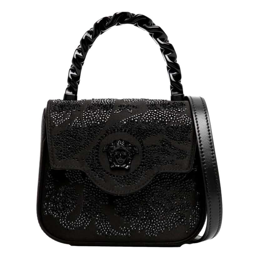 Versace Versace La Medusa Crystal Mini Top Handle Tote Crossbody Black Silk Black Leather Never worn - Front View