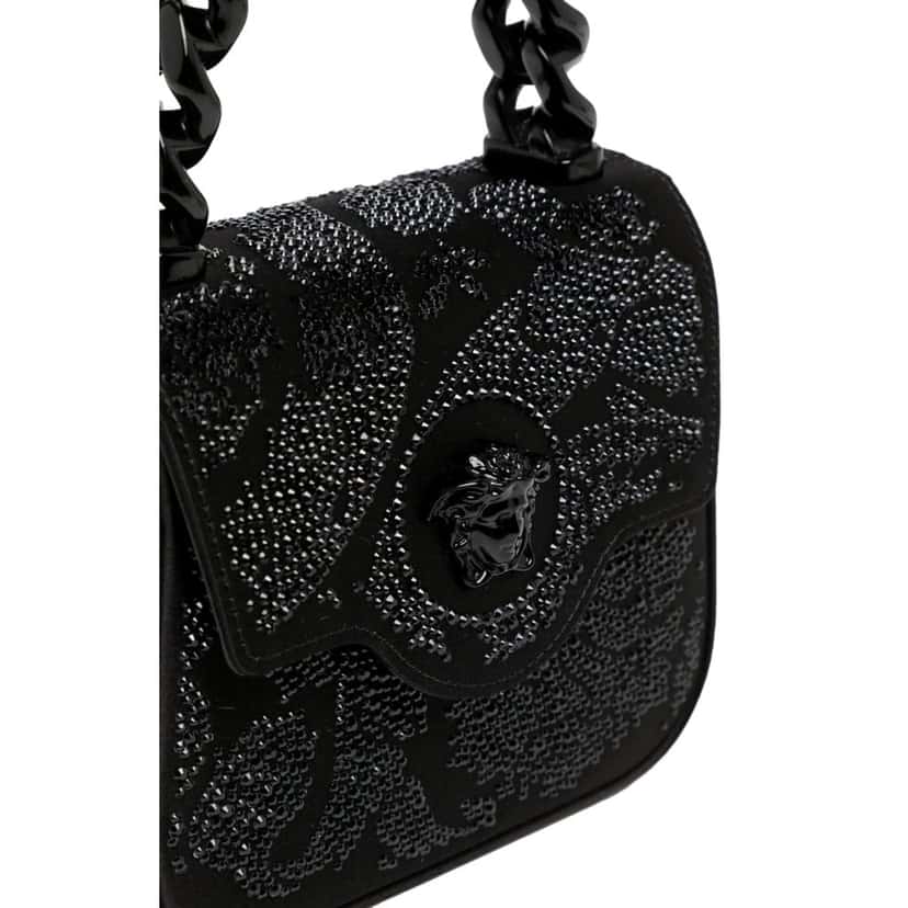 Versace Versace La Medusa Crystal Mini Top Handle Tote Crossbody Black Silk Black Leather Never worn - Model View