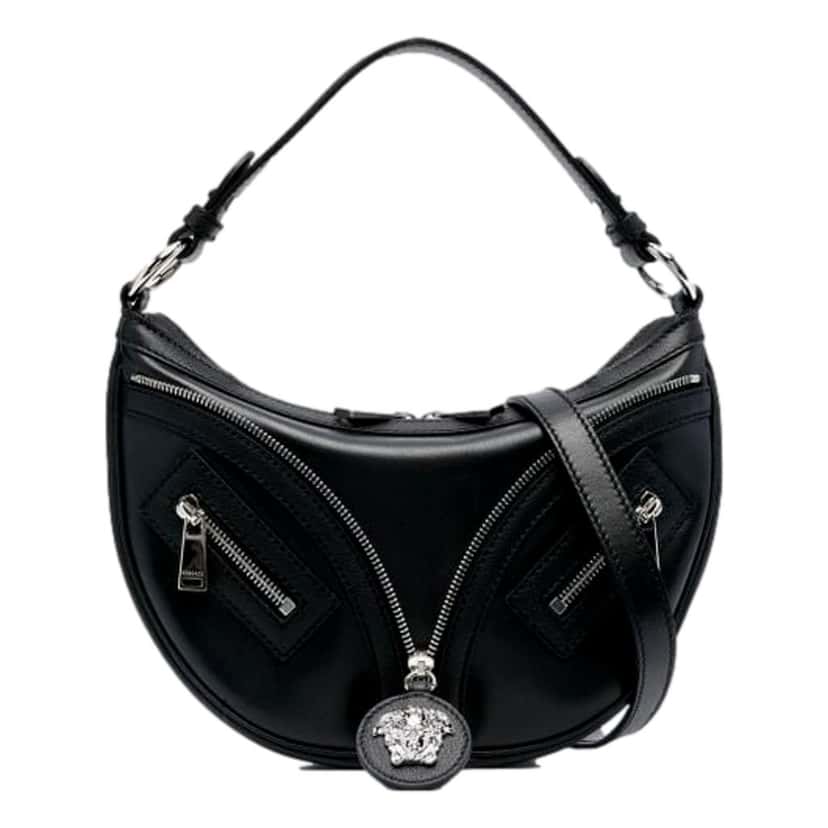 Versace Versace La Medusa Repeat Small Hobo Shoulder Bag Black Calfskin Leather Black Leather Never worn - Front View