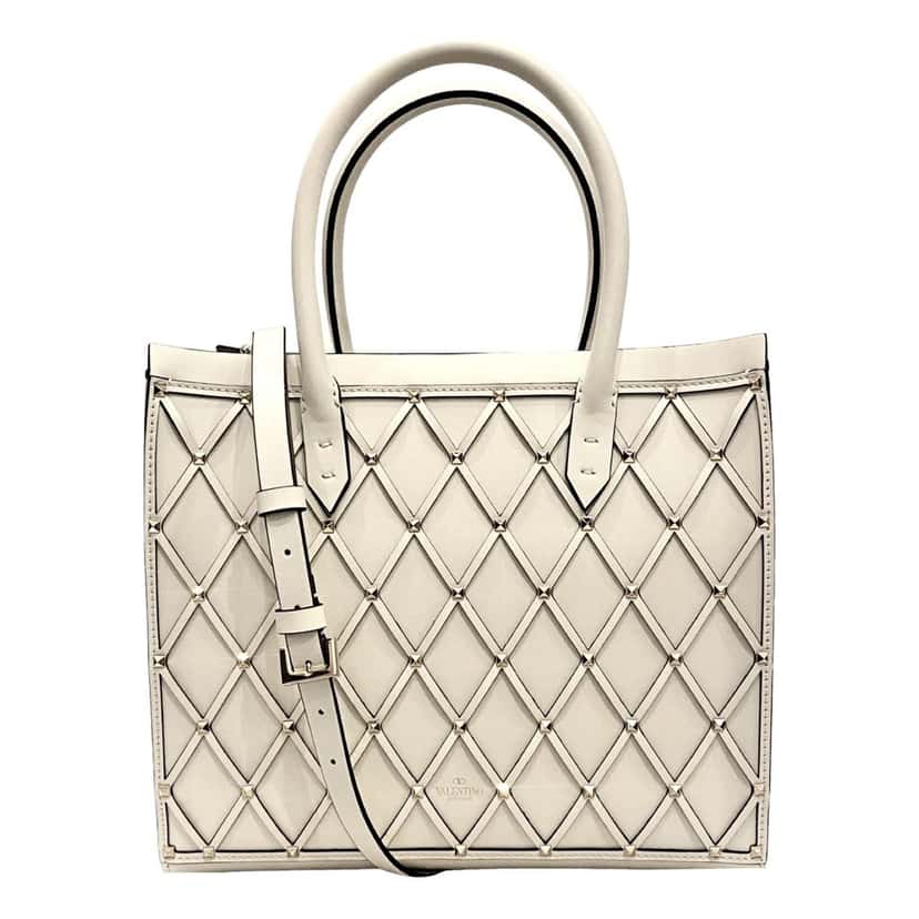 Valentino Garavani Valentino Garavani Beehive Lattice Ivory Studded Leather Crossbody Tote White Leather Never worn - Front View