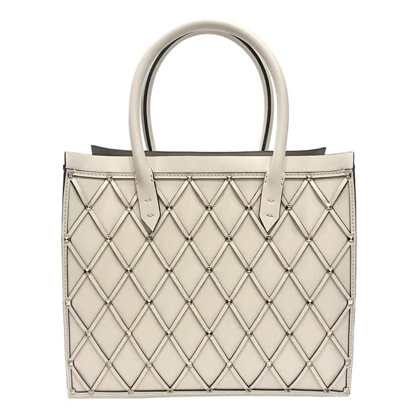 Valentino Garavani Valentino Garavani Beehive Lattice Ivory Studded Leather Crossbody Tote White Leather Never worn - Back View