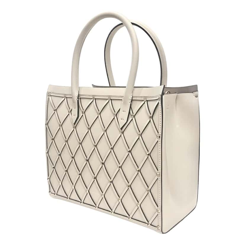 Valentino Garavani Valentino Garavani Beehive Lattice Ivory Studded Leather Crossbody Tote White Leather Never worn - Inside View