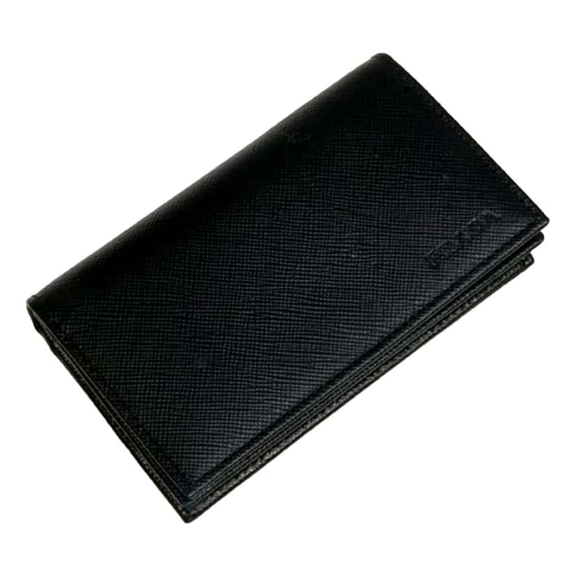 Prada Prada Mens Saffiano Flap Card Holder Wallet Black Black Canvas Good condition - Front View