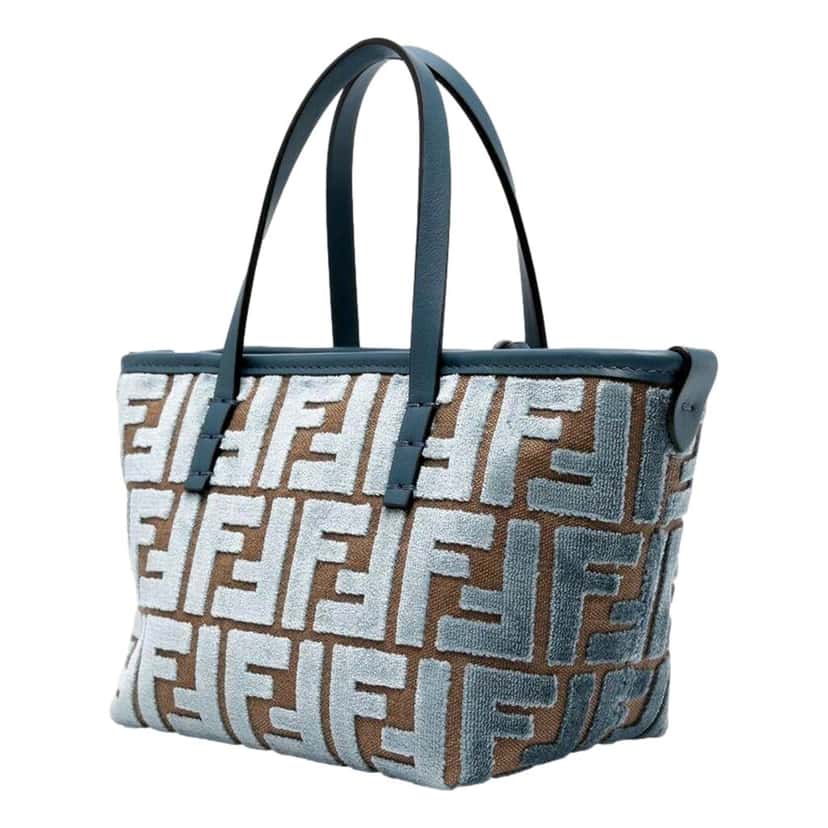 Fendi Fendi Mini Roll FF Shopping Tote Blue Brown Chenille Small Handbag Blue Leather Never worn - Back View