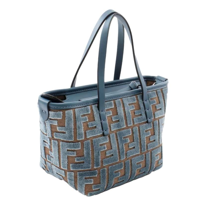 Fendi Fendi Mini Roll FF Shopping Tote Blue Brown Chenille Small Handbag Blue Leather Never worn - Inside View