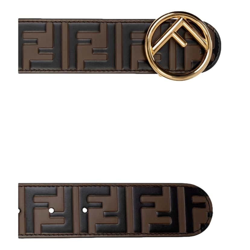 Fendi Fendi F is Fendi FF Calfskin Brown Zucca Leather Belt 70 Brown Leather Good condition - Back View