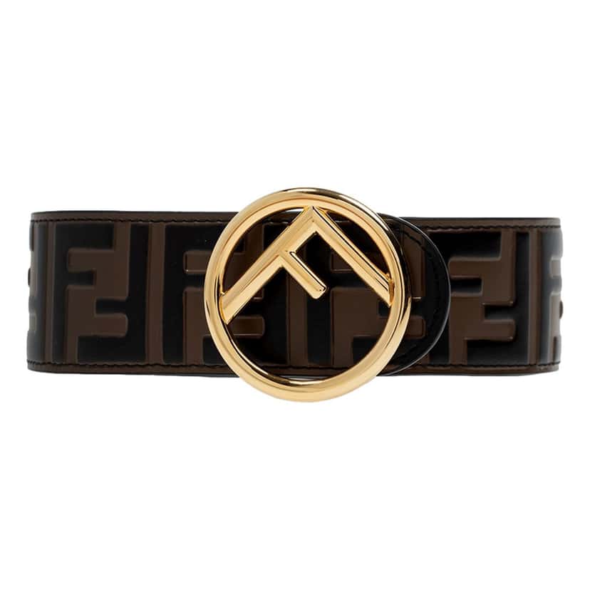Fendi Fendi F is Fendi FF Calfskin Brown Zucca Leather Belt 80 Brown Leather Never worn - Front View