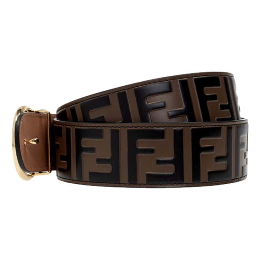 Fendi Fendi F is Fendi FF Calfskin Brown Zucca Leather Belt 85 Brown Leather Never worn - Inside View