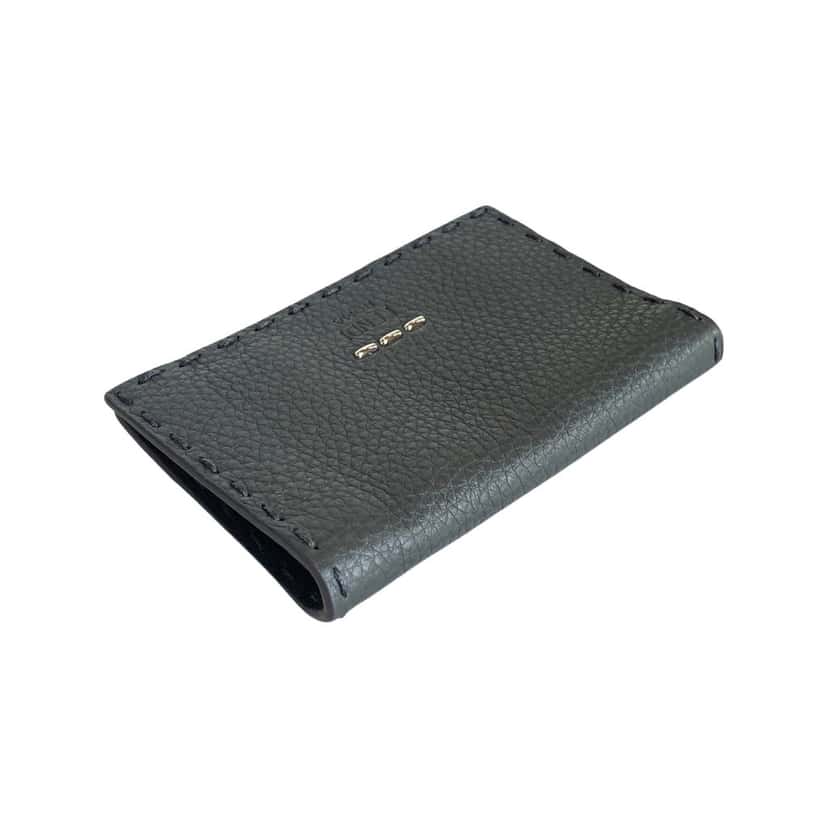 Fendi Fendi Selleria Gray Calf Leather Vertical Bifold Wallet Black Leather Never worn - Model View