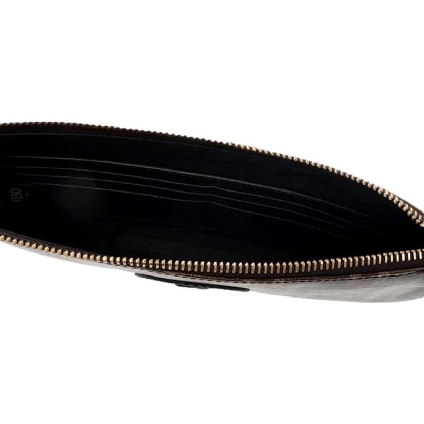 Fendi Fendi FF Zucca Brown Coated Canvas Flat Zipper Pouch Clutch Brown Canvas Never worn - Model View