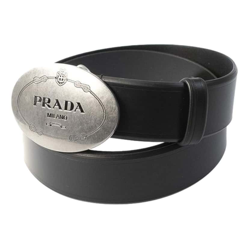 Prada Prada Mens Navy Saffiano Leather Belt Silver Belt Buckle Size 100/40 Navy Canvas Good condition - Front View