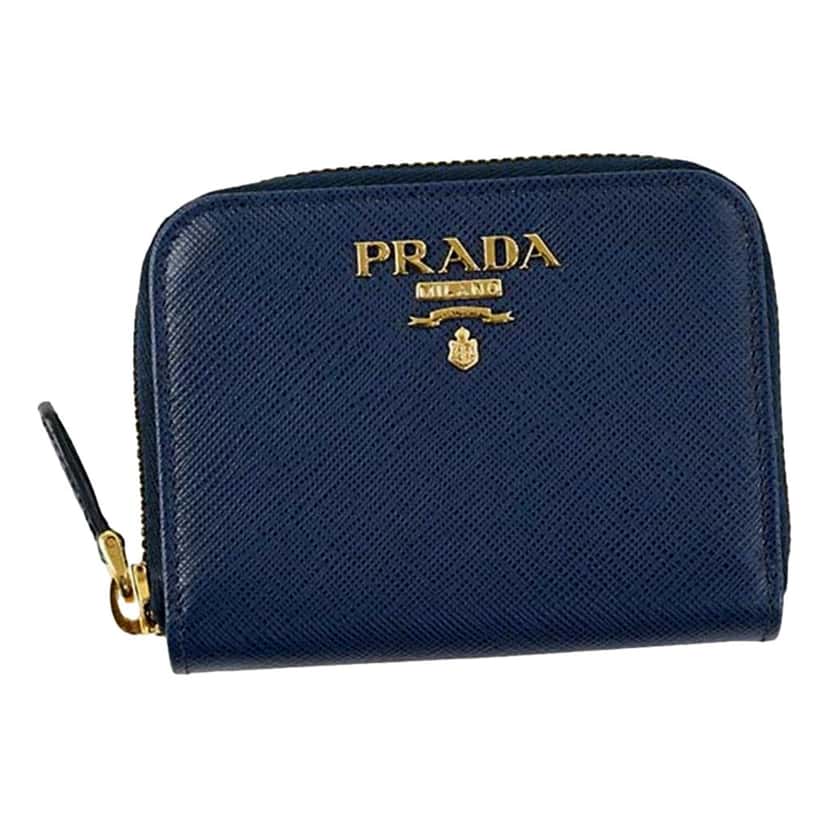 Prada Prada Womens Zippy Coin Purse Wallet Saffiano Leather Bluette Blue Gold Logo Blue Leather Never worn - Front View