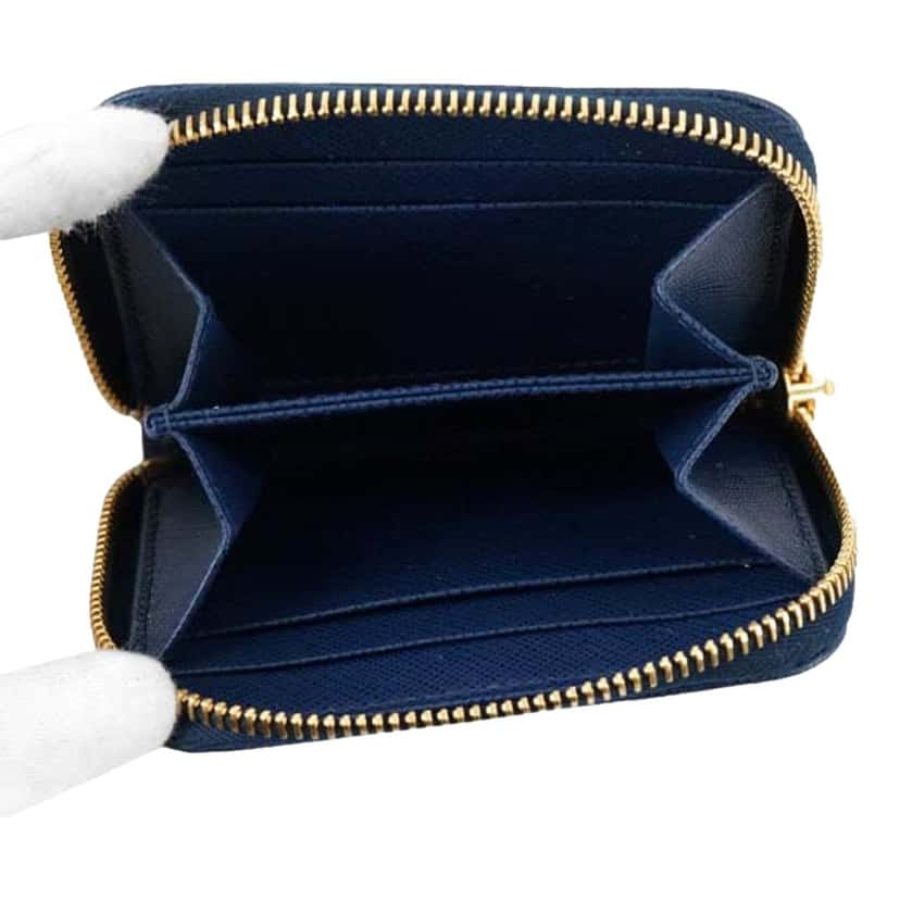 Prada Prada Womens Zippy Coin Purse Wallet Saffiano Leather Bluette Blue Gold Logo Blue Leather Never worn - Inside View