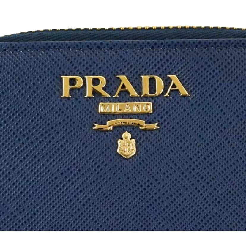Prada Prada Womens Zippy Coin Purse Wallet Saffiano Leather Bluette Blue Gold Logo Blue Leather Never worn - Model View
