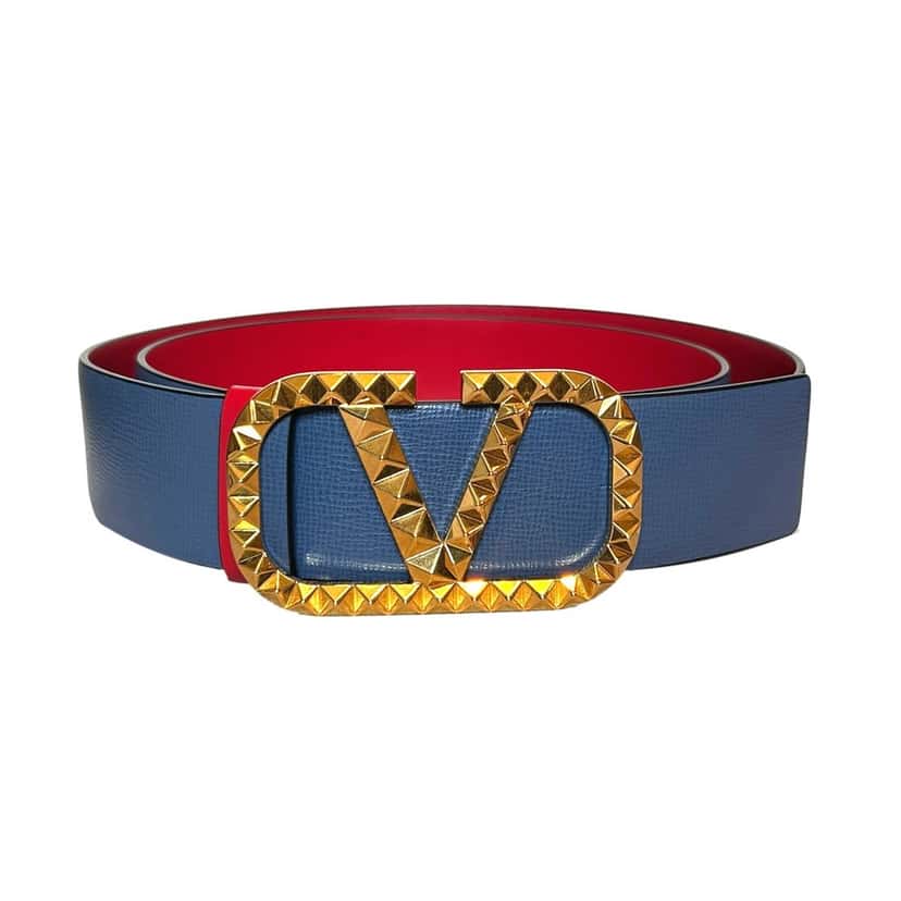 Valentino Garavani Valentino Garavani VLogo Stud Reversible Belt Size 95 Gray Red Leather Red Leather Never worn - Front View