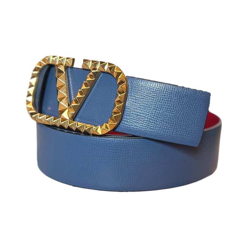 Valentino Garavani Valentino Garavani VLogo Stud Reversible Belt Size 95 Gray Red Leather Red Leather Never worn - Back View