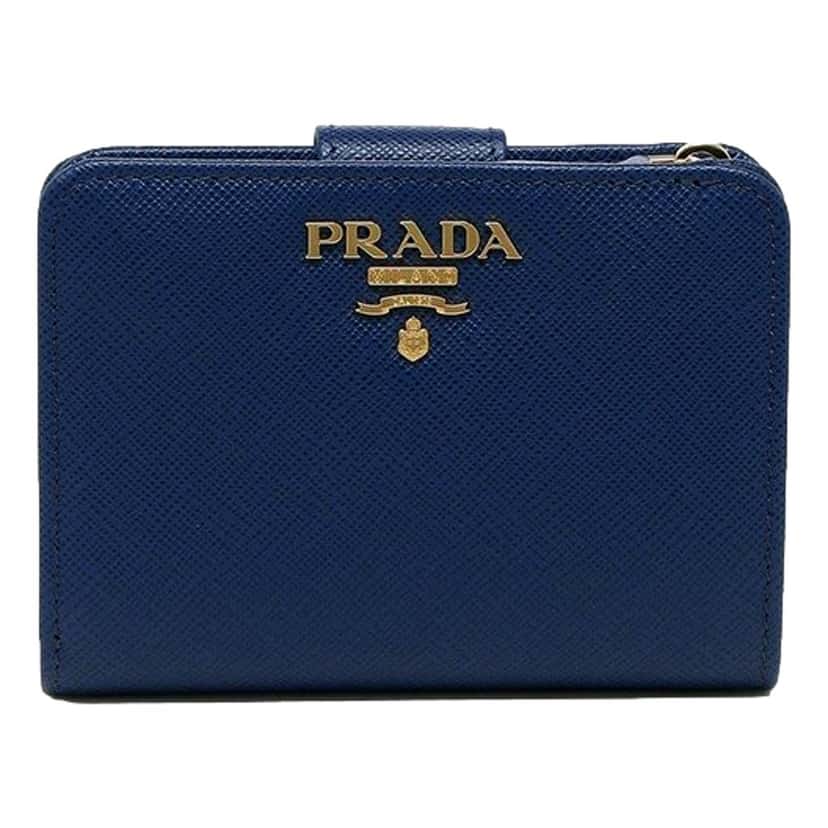 Prada Prada Saffiano Metal Compact Wallet Bluette Blue Multicolor Gold Hardware Blue Leather Never worn - Front View