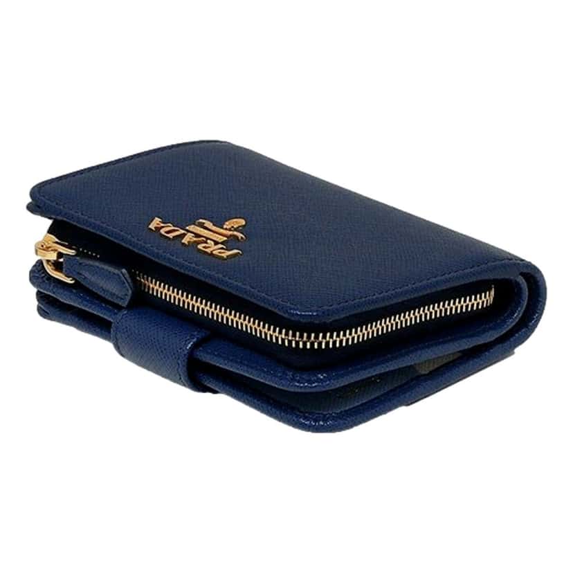 Prada Prada Saffiano Metal Compact Wallet Bluette Blue Multicolor Gold Hardware Blue Leather Never worn - Back View