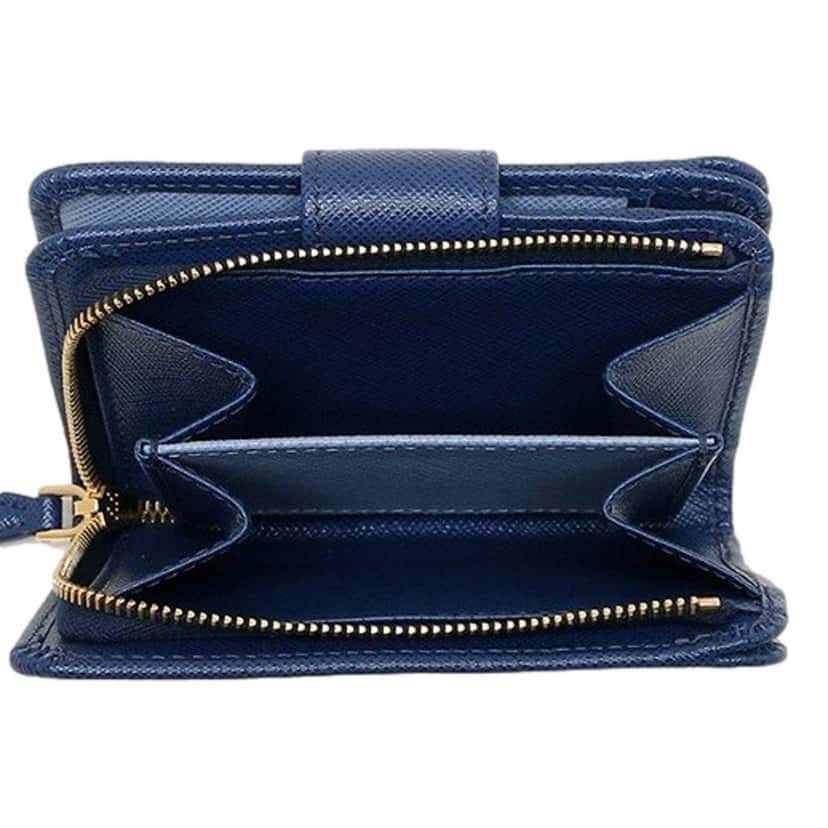 Prada Prada Saffiano Metal Compact Wallet Bluette Blue Multicolor Gold Hardware Blue Leather Never worn - Box View