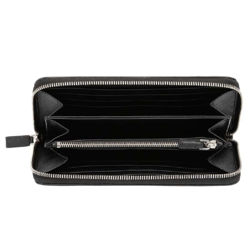 Prada Prada Saffiano Active Black Leather Stripe Zip Around Wallet Black Canvas Good condition - Model View