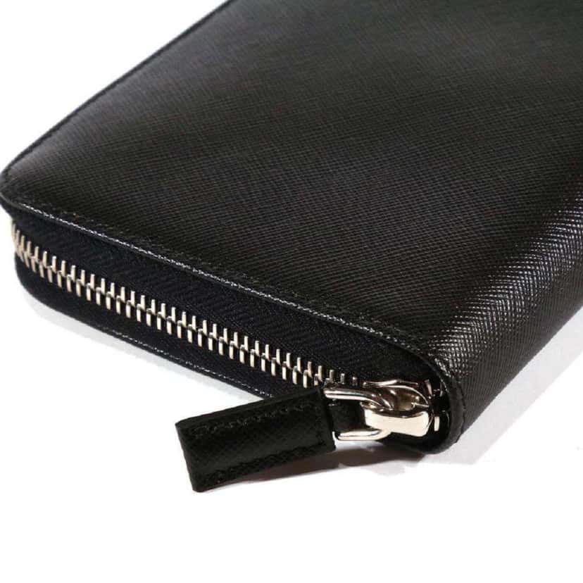 Prada Prada Saffiano Active Black Leather Stripe Zip Around Wallet Black Canvas Good condition - Box View