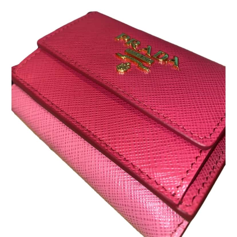 Prada Prada Tri-Fold Saffiano Wallet Womens Pink Multicolor Gold Prada Logo Pink Leather Never worn - Back View