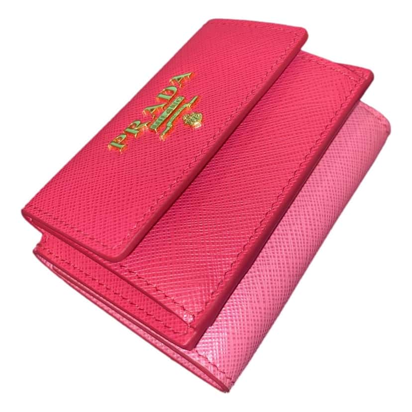 Prada Prada Tri-Fold Saffiano Wallet Womens Pink Multicolor Gold Prada Logo Pink Leather Never worn - Inside View