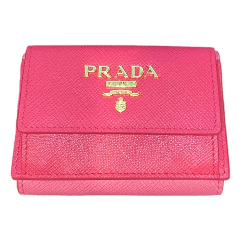 Prada Prada Tri-Fold Saffiano Wallet Womens Pink Multicolor Gold Prada Logo Pink Leather Never worn - Model View
