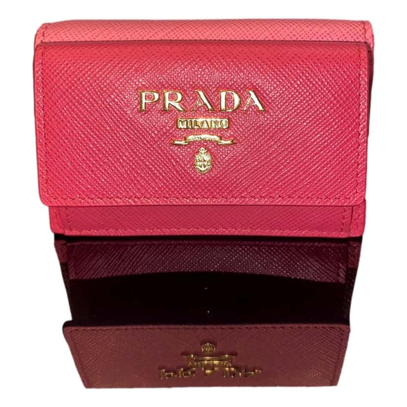 Prada Prada Tri-Fold Saffiano Wallet Womens Pink Multicolor Gold Prada Logo Pink Leather Never worn - Box View