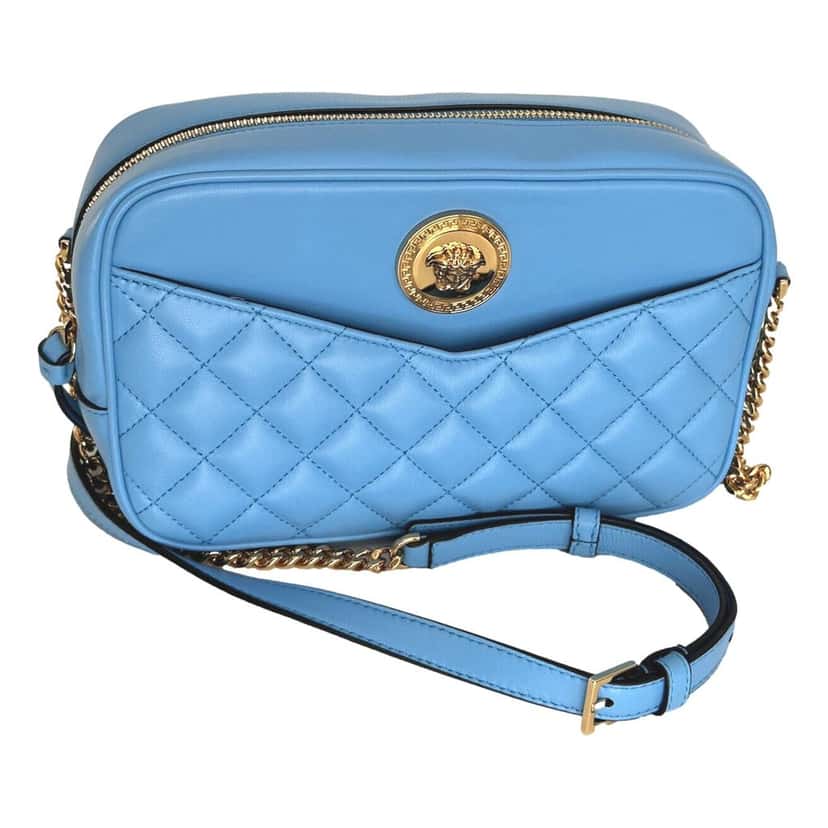 Versace Versace La Medusa Blue Quilted Lamb Leather Medium Crossbody Bag Blue Leather Never worn - Front View