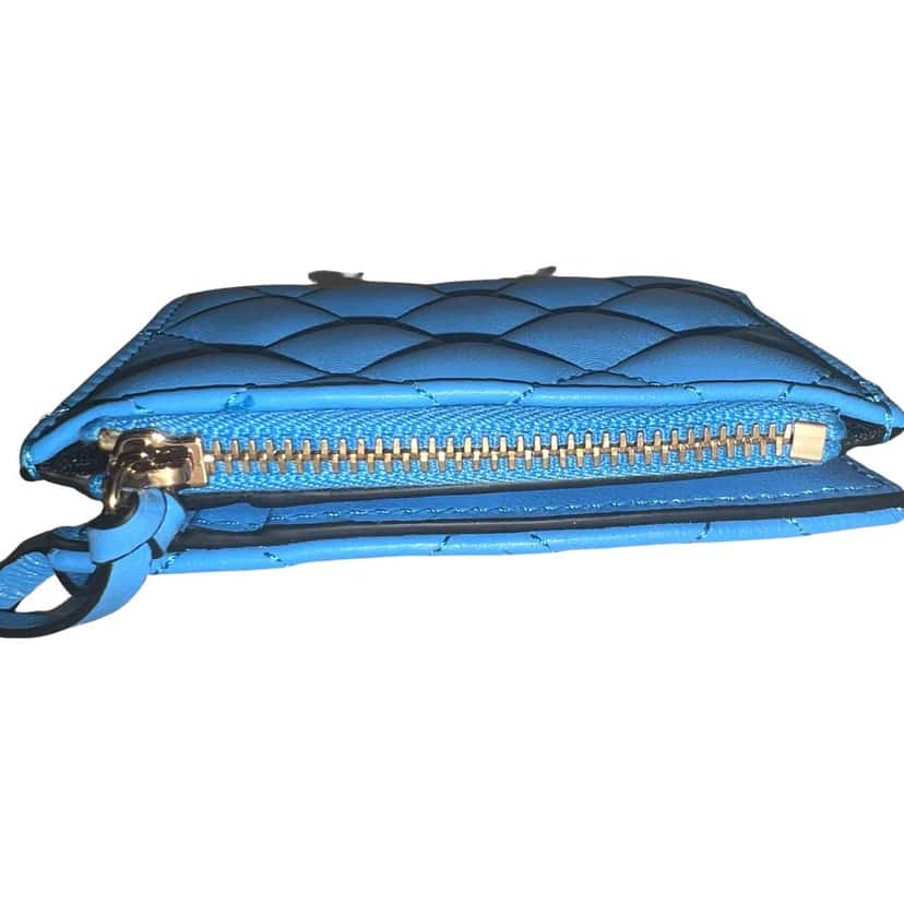 Versace Versace La Medusa Blue Quilted Lamb Leather Compact Snap Wallet Blue Leather Never worn - Model View