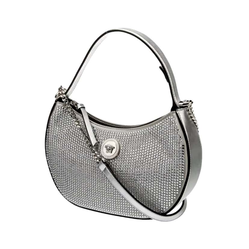 Versace Versace La Medusa Crystal Half Moon Hobo Shoulder Crossbody Bag Silver Silver Leather Never worn - Back View