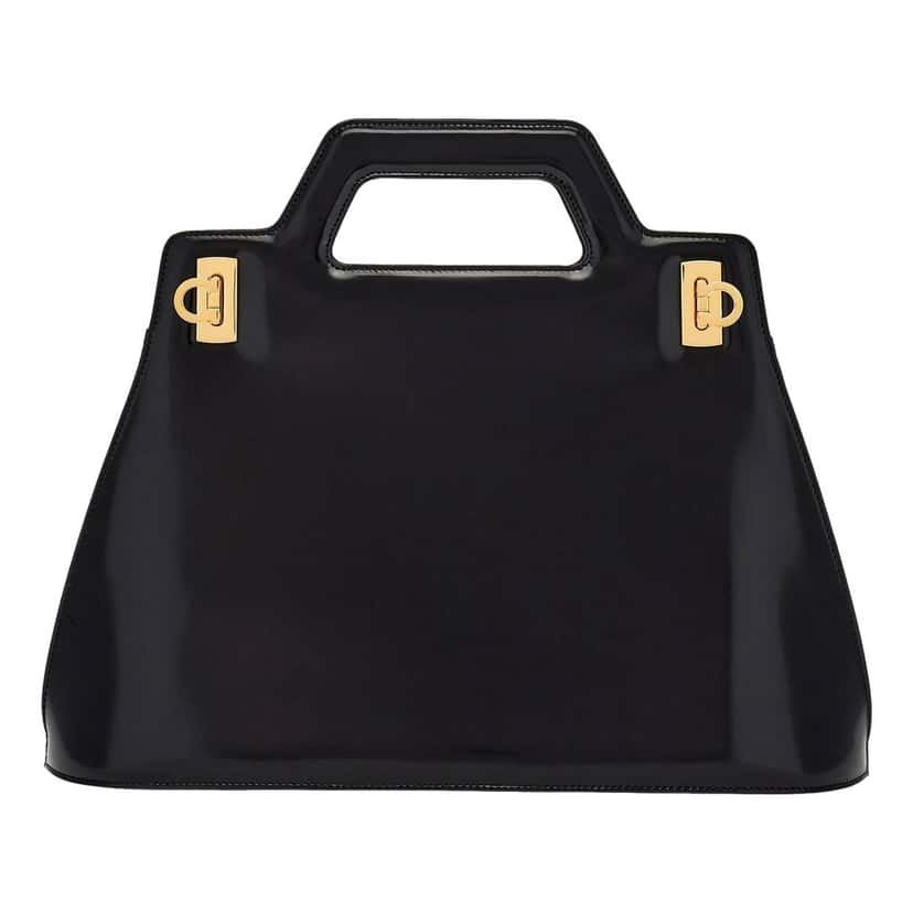 Salvatore Ferragamo Ferragamo Wanda Black Patent Leather Top Handle Handbag Black Leather Never worn - Front View