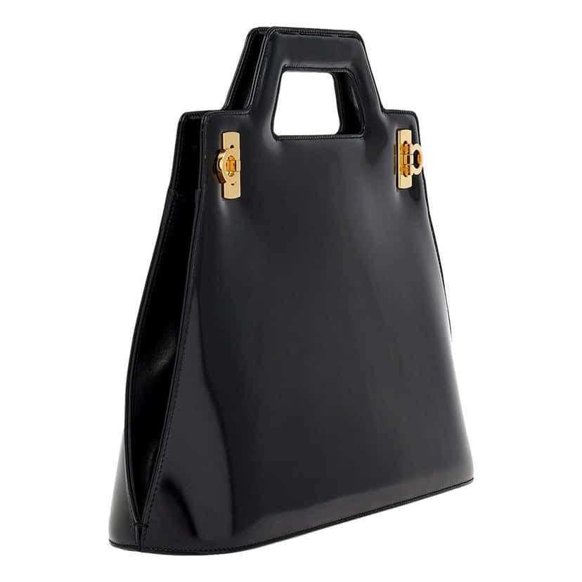 Salvatore Ferragamo Ferragamo Wanda Black Patent Leather Top Handle Handbag Black Leather Never worn - Inside View