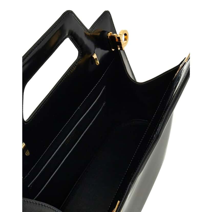 Salvatore Ferragamo Ferragamo Wanda Black Patent Leather Top Handle Handbag Black Leather Never worn - Model View