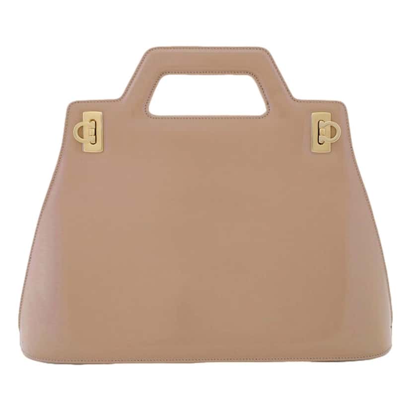 Salvatore Ferragamo Ferragamo Wanda Beige Patent Leather Top Handle Handbag Brown Leather Never worn - Front View