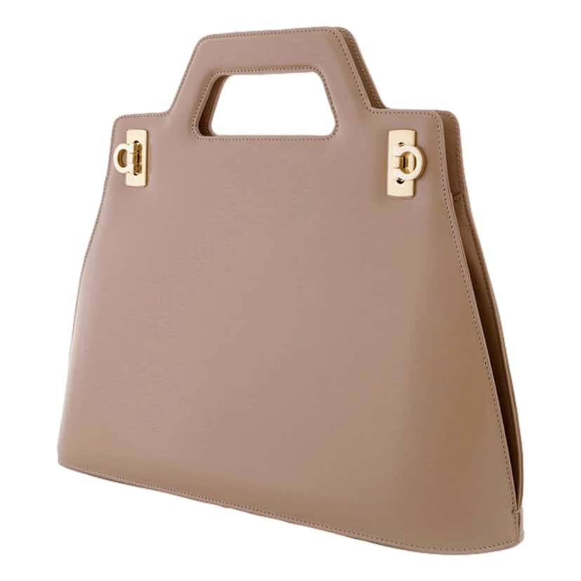 Salvatore Ferragamo Ferragamo Wanda Beige Patent Leather Top Handle Handbag Brown Leather Never worn - Back View