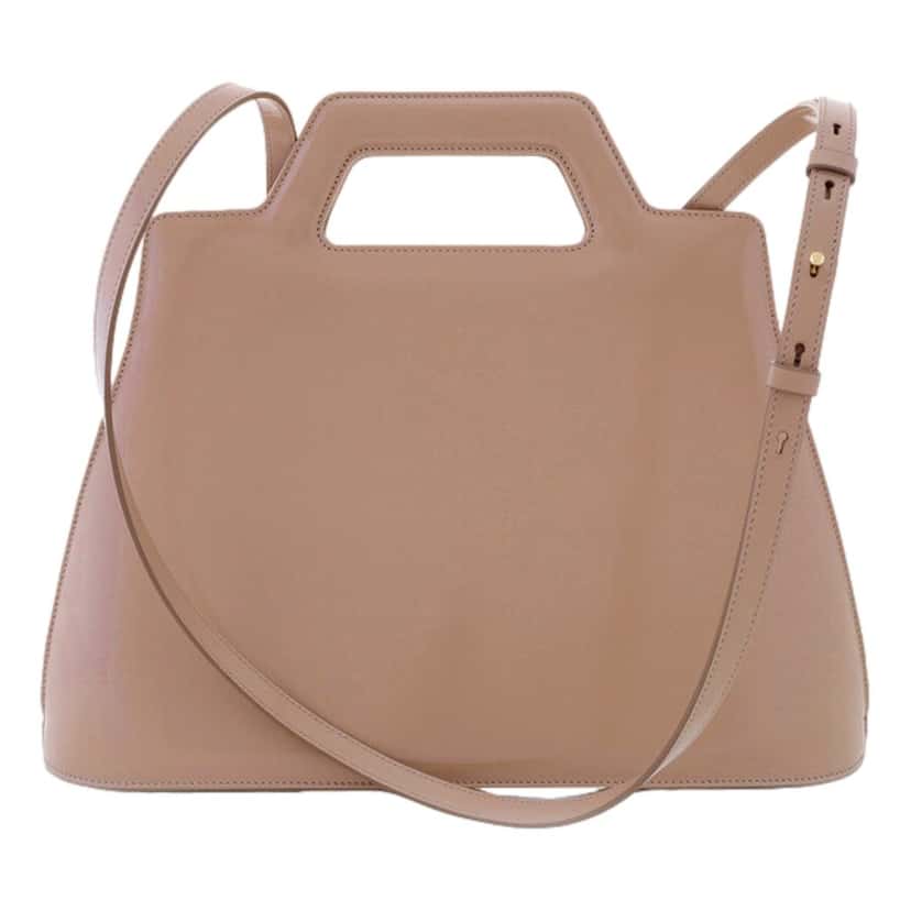 Salvatore Ferragamo Ferragamo Wanda Beige Patent Leather Top Handle Handbag Brown Leather Never worn - Inside View
