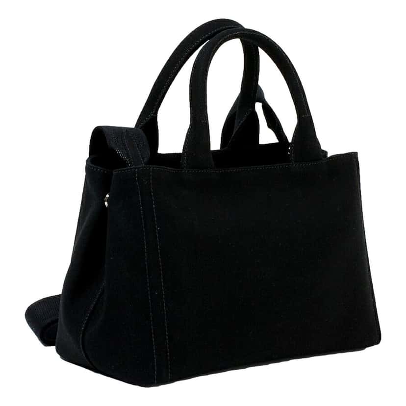 Prada Prada Canapa Tote Handbag Canvas Embossed Lettering Logo Fabric Black Black Canvas Never worn - Back View