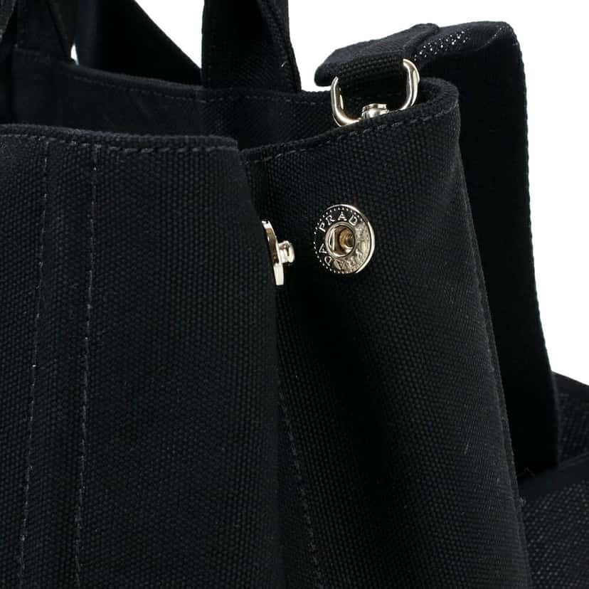 Prada Prada Canapa Tote Handbag Canvas Embossed Lettering Logo Fabric Black Black Canvas Never worn - Inside View