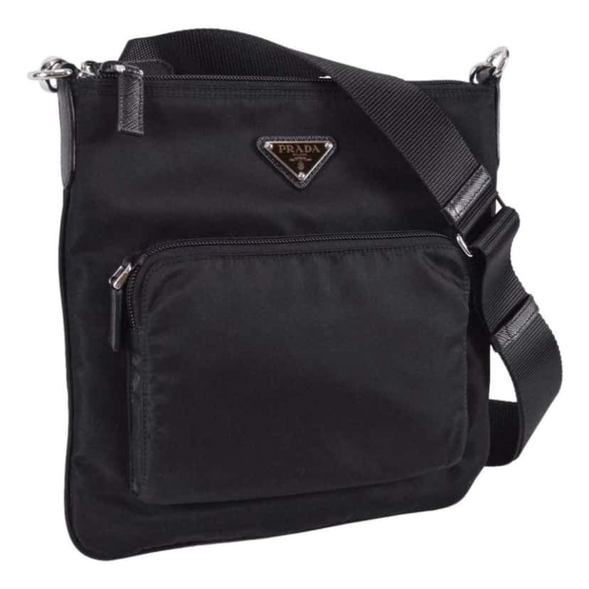 Prada Prada Tessuto Nylon Sport Black Messenger Crossbody Bag Black Leather Never worn - Back View